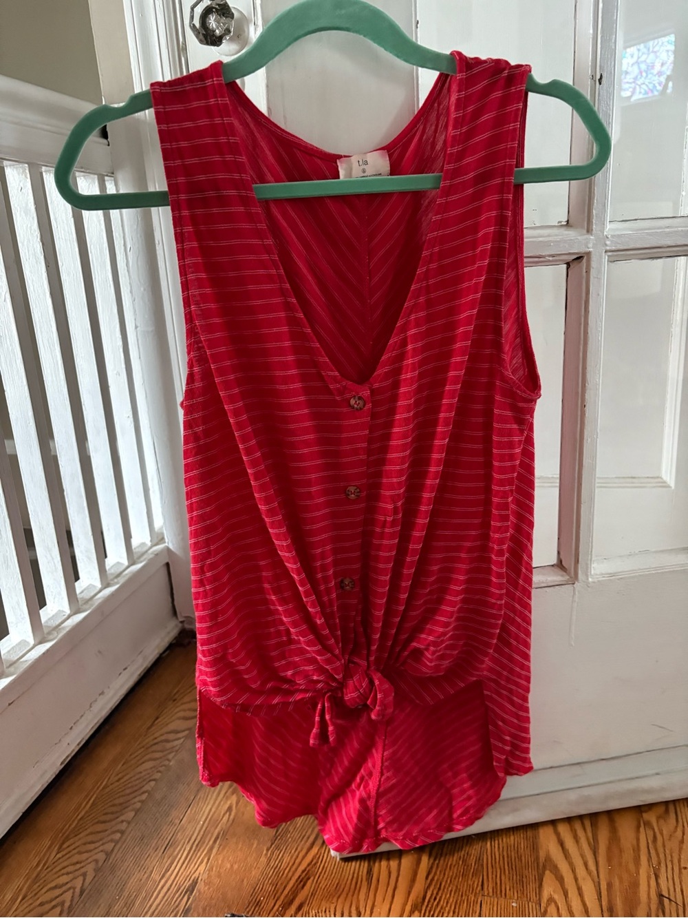 T.La Red Striped Tie-Front Tank Top